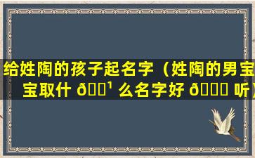 给姓陶的孩子起名字（姓陶的男宝宝取什 🌹 么名字好 🐋 听）